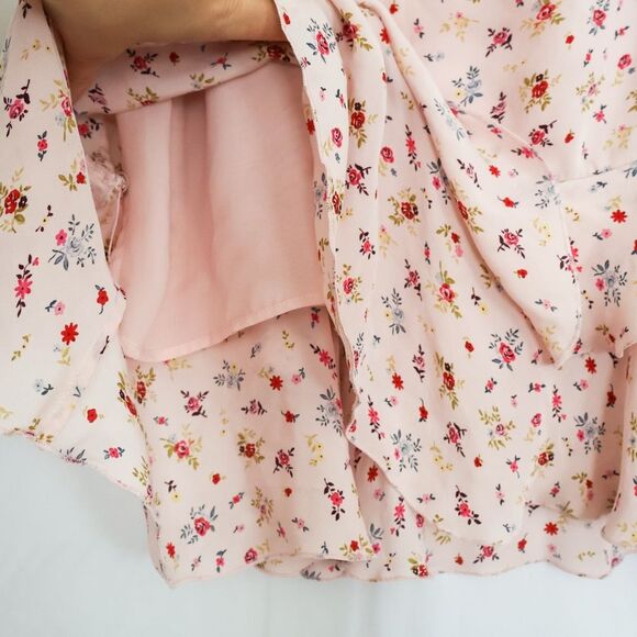 Josephine Chaus Pink Floral 100% Silk Ruffle Skirt - 12 - Picture 6 of 8